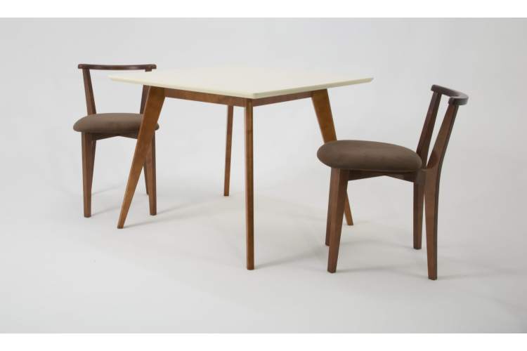 Стол Сканди М 90 орех/слоновая кость со стульями Франк орех велюр коричневый-1