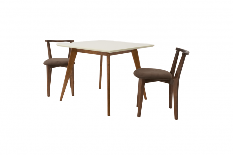 Стол Сканди М 90 орех/слоновая кость со стульями Франк орех велюр коричневый