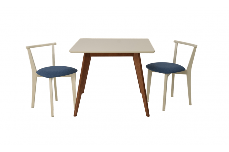 Стол Сканди М 100 орех/слоновая кость со стульями Франк слоновая кость рогожка синий