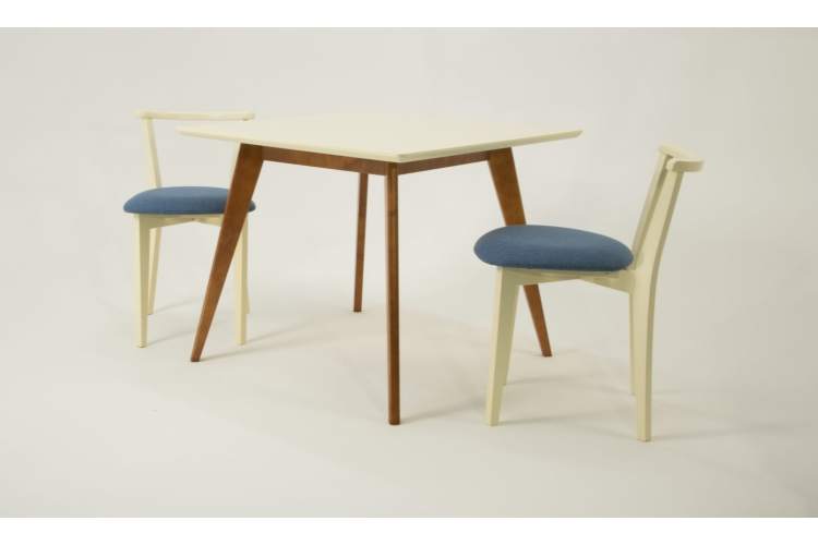 Стол Сканди М 100 орех/слоновая кость со стульями Франк слоновая кость рогожка синий-1