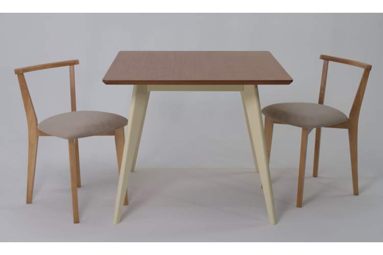 Стол Сканди М 100 слоновая кость/натур со стульями Франк натур велюр бежевый-2