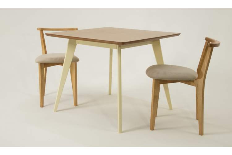 Стол Сканди М 100 слоновая кость/натур со стульями Франк натур велюр бежевый-1