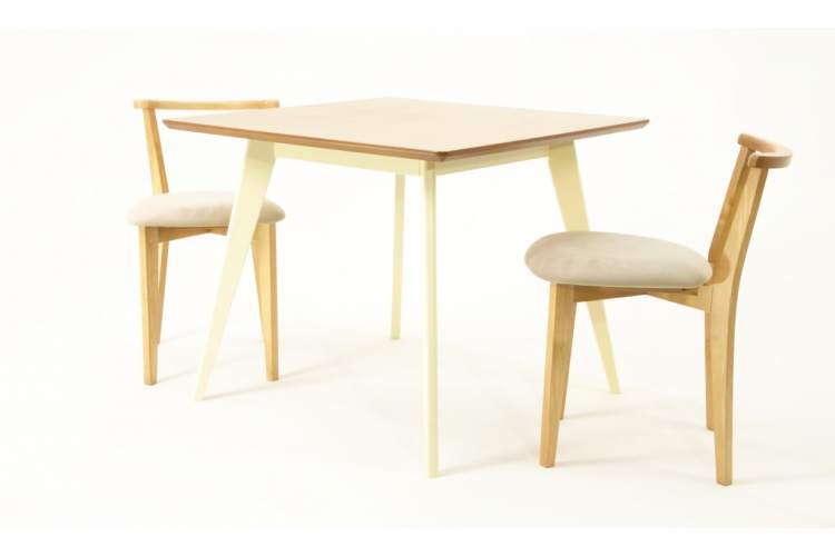 Стол Сканди М 100 слоновая кость/натур со стульями Франк натур велюр бежевый