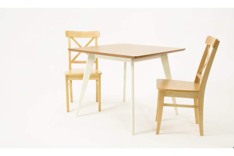 Стол Сканди М 100 слоновая кость/натур со стульями Ингольф натур