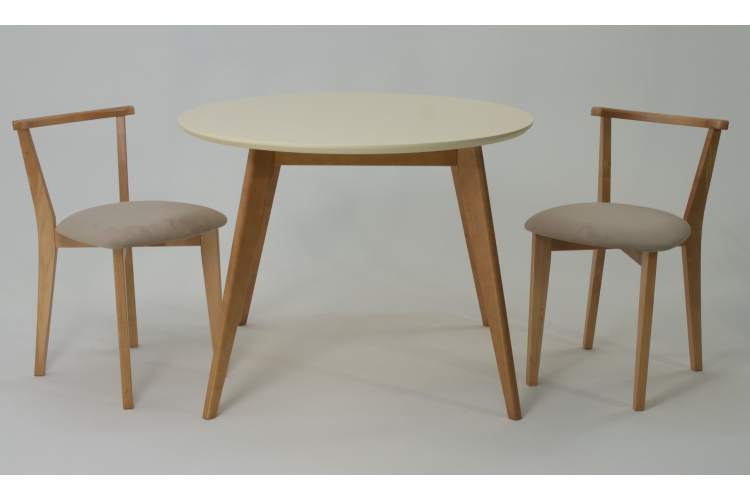 Стол Сканди К 100 натур/слоновая кость со стульями Франк натур велюр бежевый-2