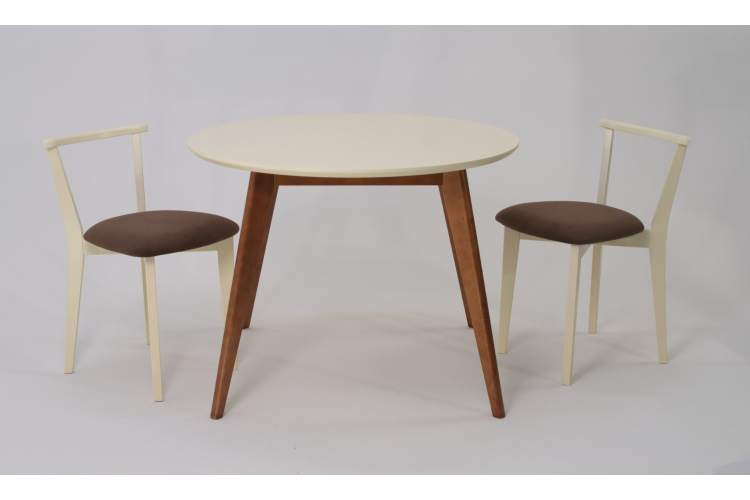 Стол Сканди К 90 орех/слоновая кость со стульями Франк слоновая кость велюр коричневый-2