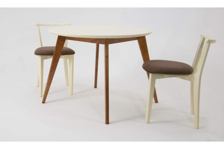 Стол Сканди К 90 орех/слоновая кость со стульями Франк слоновая кость велюр коричневый-1