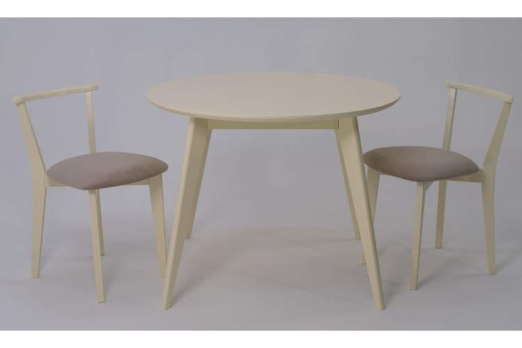 Стол Сканди К 90 слоновая кость со стульями Франк слоновая кость велюр бежевый-2