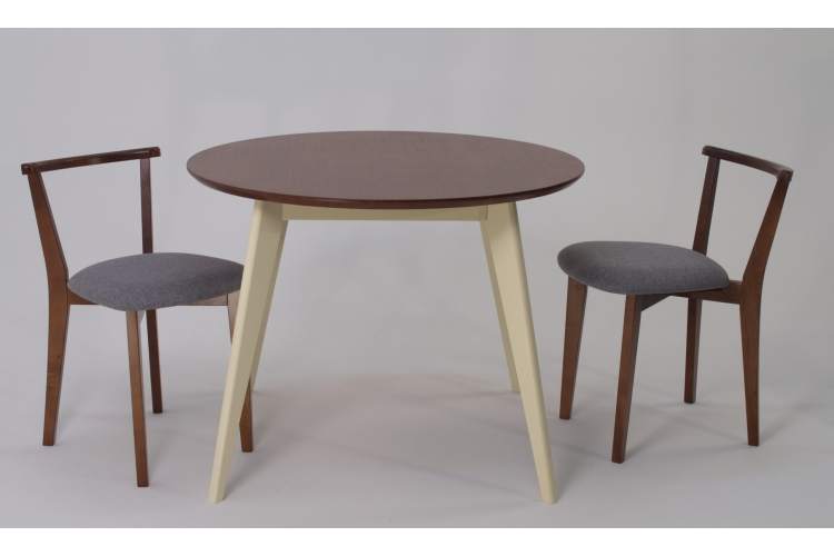 Стол Сканди К 100 слоновая кость/орех со стульями Франк орех рогожка серый-2