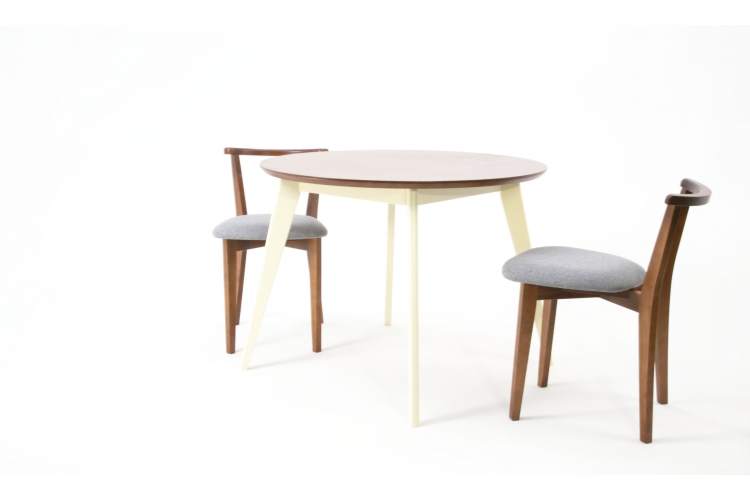 Стол Сканди К 100 слоновая кость/орех со стульями Франк орех рогожка серый