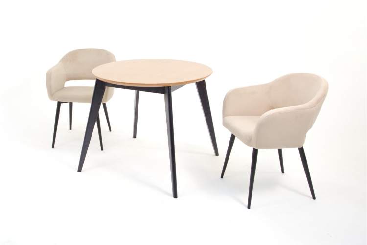 Стол Сканди К 100 черное дерево/натур с креслами Пичч велюр бежевый