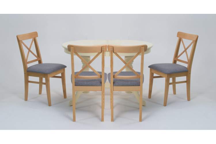 Обеденная группа стол Бизе со стульями Ингольф,Слоновая кость, натур, рогожка серый-1