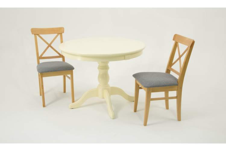 Обеденная группа Брамос К 100 слоновая кость со стульями Ингольф натур рогожка серый