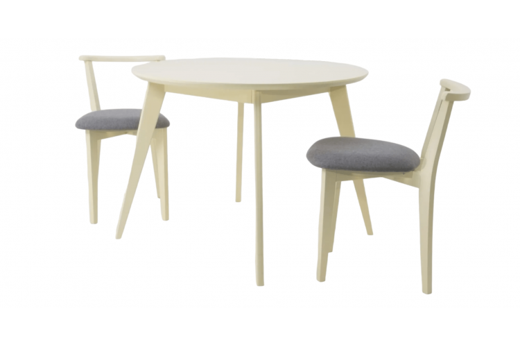 Стол Сканди К 90 слоновая кость со стульями Франк слоновая кость рогожка серый