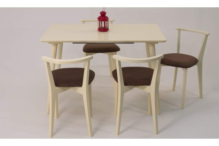 Стол Монте 120 слоновая кость со стульями Франк слоновая кость велюр коричневый-1