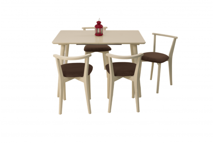 Стол Монте 120 слоновая кость со стульями Франк слоновая кость велюр коричневый