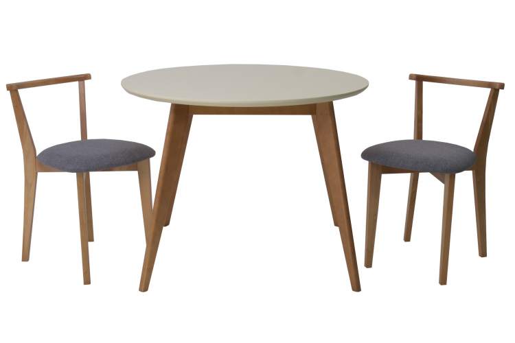 Стол Сканди К 90 натур/слоновая кость со стульями Франк натур рогожка серый