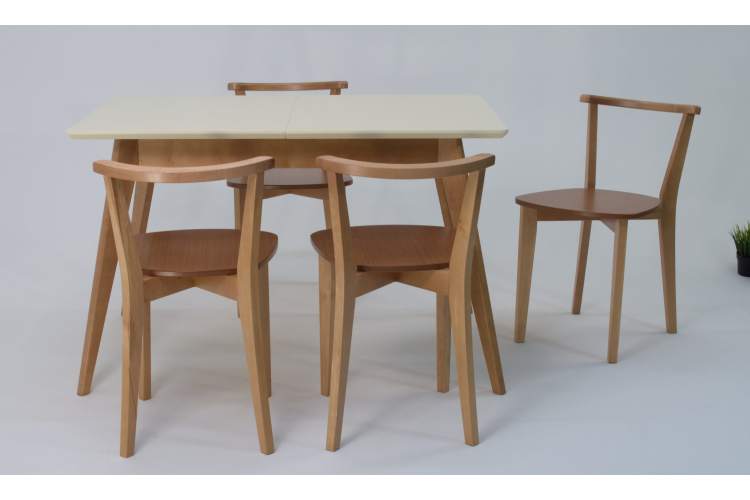 Стол Сканди 120 натур/слоновая кость со стульями Франк натур-6