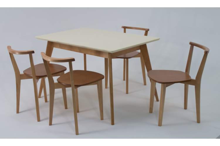 Стол Сканди 120 натур/слоновая кость со стульями Франк натур-5