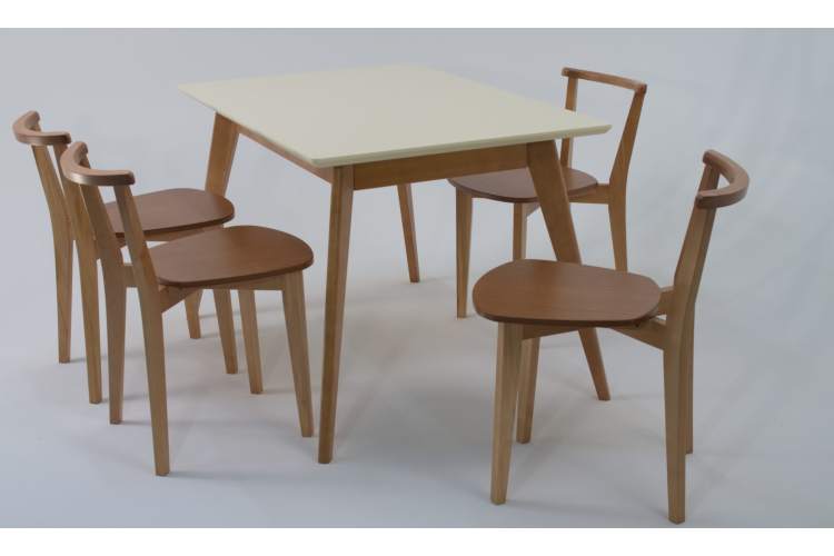 Стол Сканди 120 натур/слоновая кость со стульями Франк натур-9