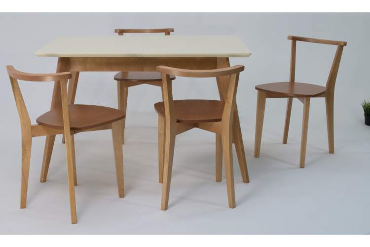 Стол Сканди 120 натур/слоновая кость со стульями Франк натур-1