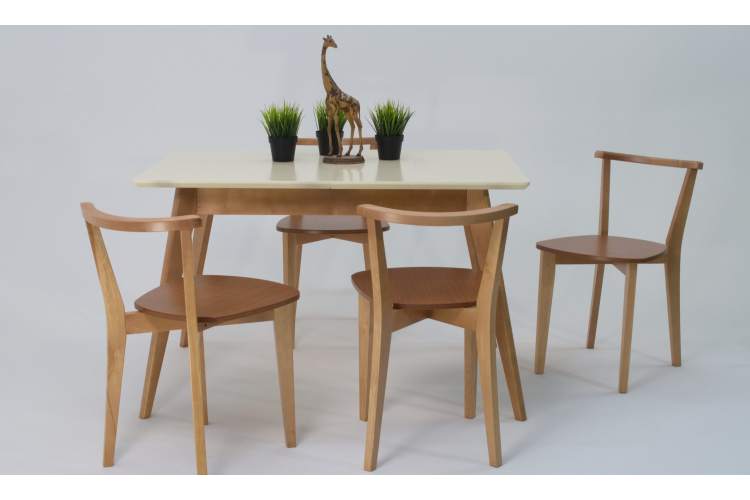 Стол Сканди 120 натур/слоновая кость со стульями Франк натур-3