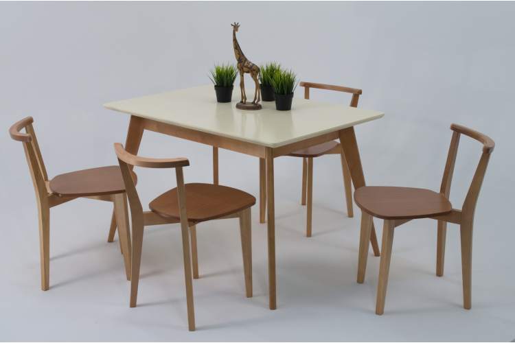 Стол Сканди 120 натур/слоновая кость со стульями Франк натур-2