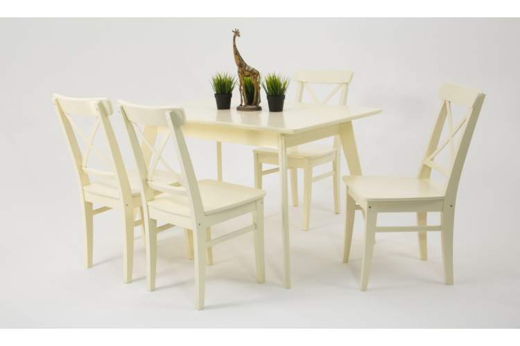 Стол Сканди 120 слоновая кость со стульями Ингольф слоновая кость-2