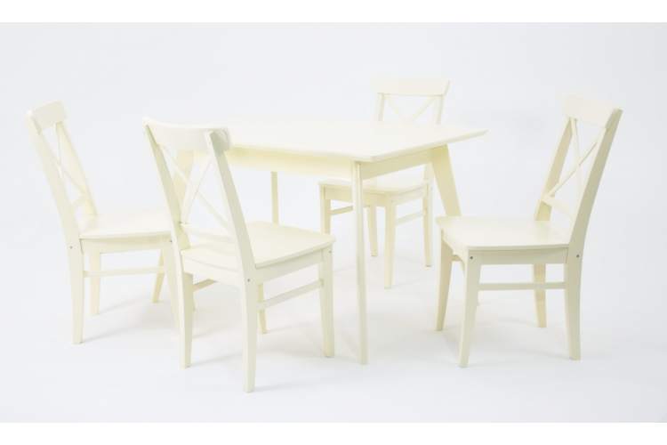 Стол Сканди 120 слоновая кость со стульями Ингольф слоновая кость