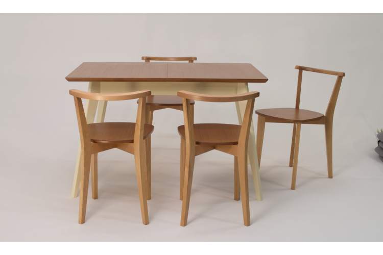 Стол Сканди 120 слоновая кость/натур со стульями Франк натур-4