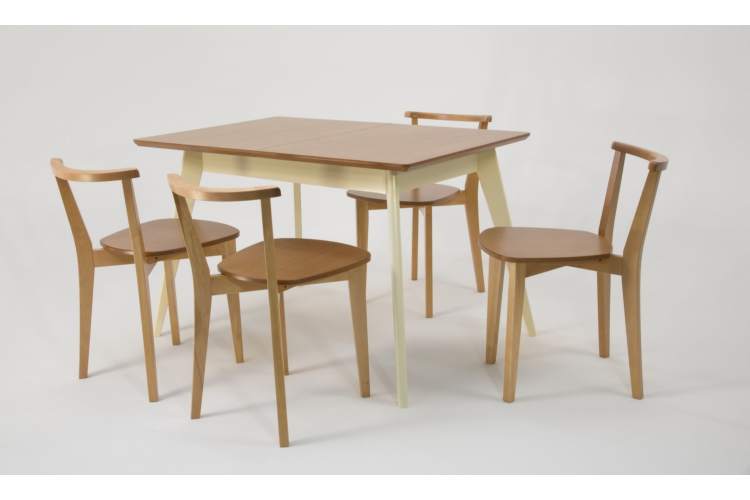Стол Сканди 120 слоновая кость/натур со стульями Франк натур-3