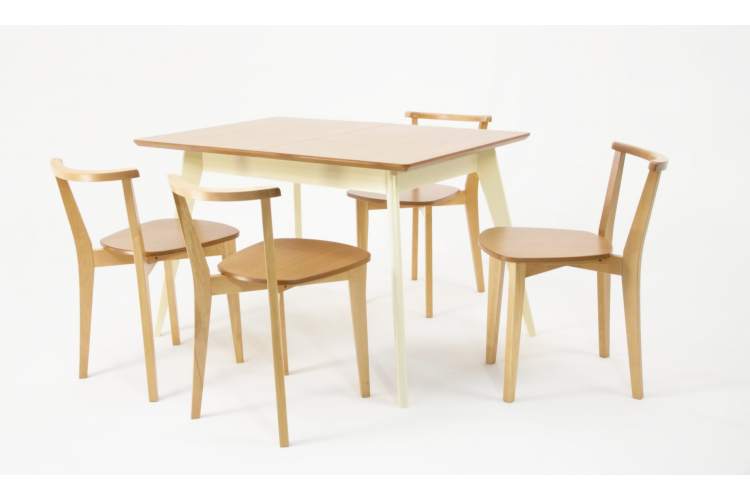 Стол Сканди 120 слоновая кость/натур со стульями Франк натур