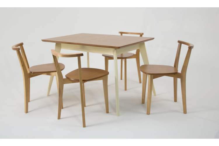 Стол Сканди 120 слоновая кость/натур со стульями Франк натур-1