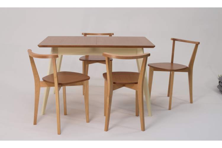 Стол Сканди 120 слоновая кость/натур со стульями Франк натур-2