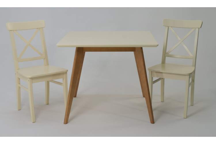 Стол Сканди М 100 натур/слоновая кость со стульями Ингольф слоновая кость-2