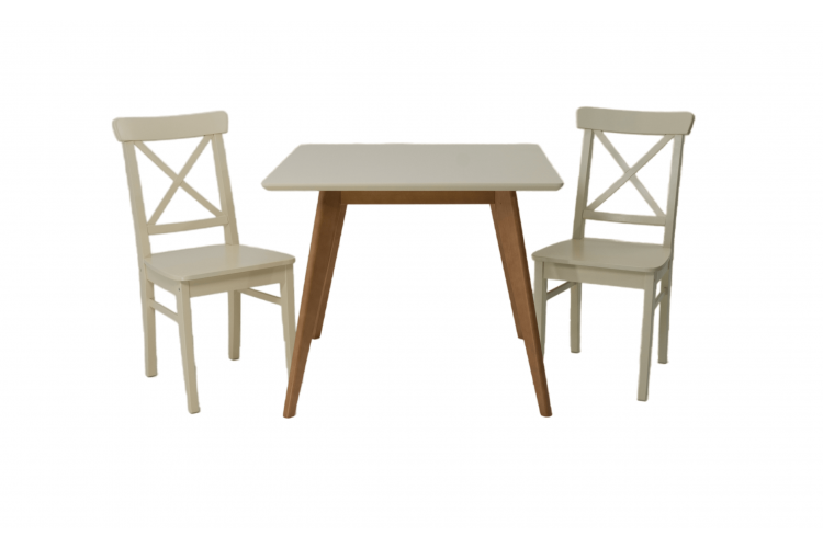 Стол Сканди М 100 натур/слоновая кость со стульями Ингольф слоновая кость