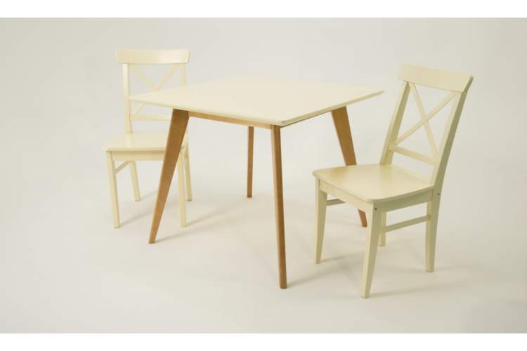 Стол Сканди М 100 натур/слоновая кость со стульями Ингольф слоновая кость-1