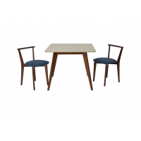 Стол Сканди М 90 орех/слоновая кость со стульями Франк орех рогожка синий