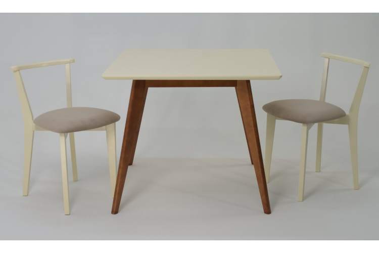 Стол Сканди М 100 орех/слоновая кость со стульями Франк слоновая кость велюр бежевый-2