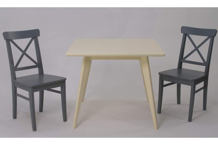 Стол Сканди М 90 слоновая кость со стульями Ингольф серый-2