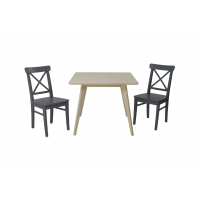 Стол Сканди М 90 слоновая кость со стульями Ингольф серый