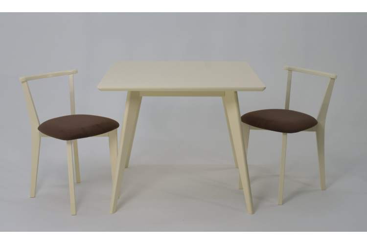 Стол Сканди М 100 слоновая кость со стульями Франк слоновая кость велюр коричневый-2