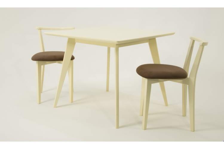 Стол Сканди М 100 слоновая кость со стульями Франк слоновая кость велюр коричневый-1