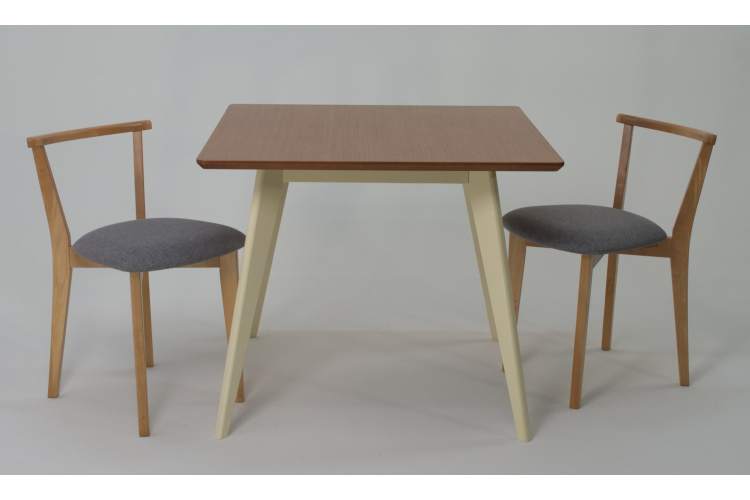 Стол Сканди М 100 слоновая кость/натур со стульями Франк натур рогожка серый-2