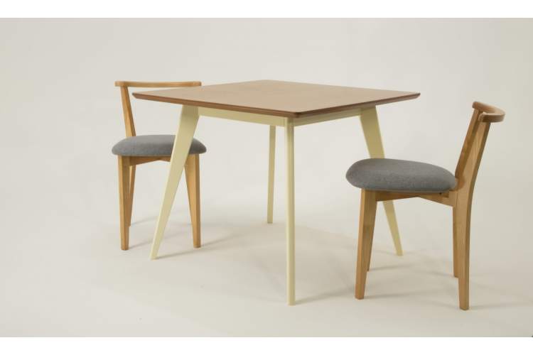 Стол Сканди М 100 слоновая кость/натур со стульями Франк натур рогожка серый-1