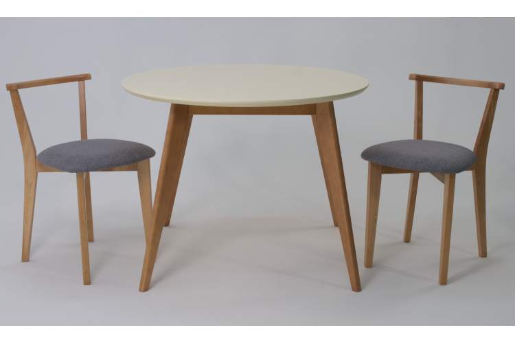 Стол Сканди К 100 натур/слоновая кость со стульями Франк натур рогожка серый-2