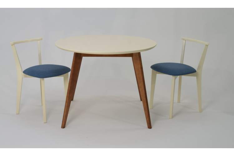 Стол Сканди К 90 орех/слоновая кость со стульями Франк слоновая кость рогожка синий-1
