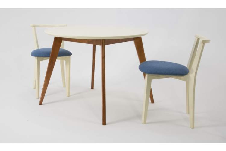 Стол Сканди К 90 орех/слоновая кость со стульями Франк слоновая кость рогожка синий-2