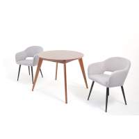 Стол Сканди К 90 орех с креслами Пичч велюр серый