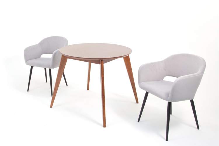 Стол Сканди К 90 орех с креслами Пичч велюр серый